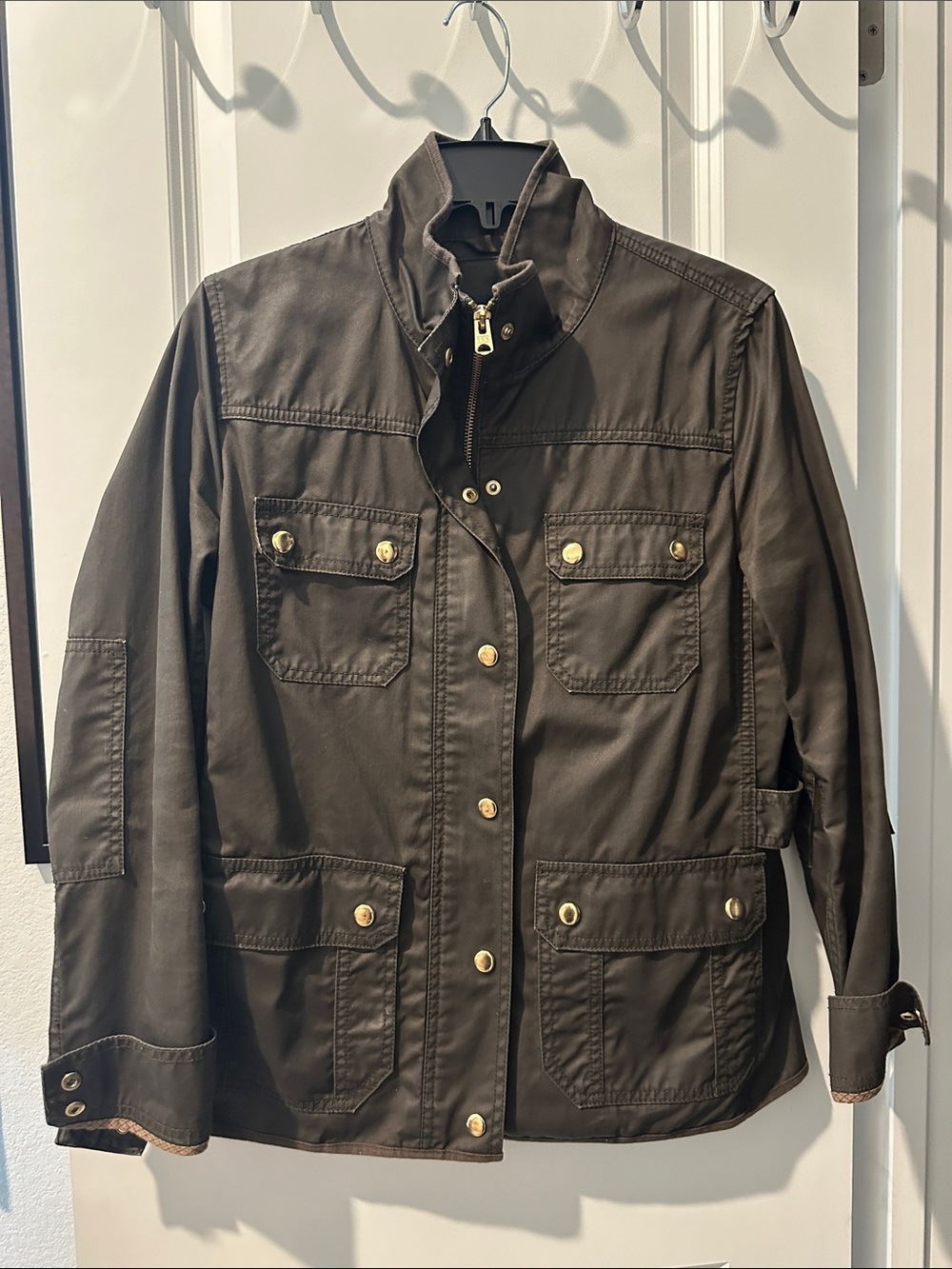 Dark Green Jcrew Utility Jacket with Gold Hardware